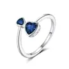 Anillo de Plata de Ley S925 Transfronterizo, Corazón Lindo de Doble Cabeza con Circonita, Anillo Ajustable de Doce Colores, Nicho y No Desvanecible