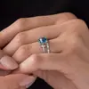 Accesorios Super Populares de Venta Caliente Transfronteriza, Anillos de Pareja para Hombres y Mujeres, Joyería de Anillo de Zirconia Azul Oscuro Simple y Elegante para Mujeres