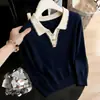 Blusa de Tricô Elegante com Gola Outono/Inverno 2026 para Mães, Suéter Feminino Camada Base de Inverno