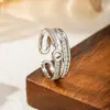 Nuevo y exquisito anillo microincrustado, chapado en cobre con oro real, anillo abierto para mujer, anillo de joyería fina versátil de nicho estilo ins