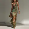 Transfronterizo Europeo y Americano Verano 2026 Comercio Exterior Ropa de Mujer Estilo Sexy Estampado Retro Vestido Delgado sin Espalda con Cuello Halter