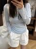Blusa de Protección Solar Estilo Coreano Ligeramente Transparente para Mujer Primavera y Otoño Nuevo Delgada Ajustada Hombro Derecho Camiseta de Manga Larga con Top y Camiseta Básica
