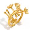 Europa y Estados Unidos transfronterizo estilo ins nicho moda personalidad sentido del diseño joyería de mano acero inoxidable chapado oro 18K anillo abierto de flor