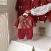Macacão de Outono e Inverno para Bebê, Macacão Vermelho Festivo Estilo Chinês para Mêsversário e Festa de Primeiro Aniversário do Bebê, Roupa de Ano Novo, Macacão para Engatinhar