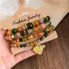 Conjunto de Pulseiras de Contas Multicamadas Coração Estilo Boêmio Pulseira de Mão com Contas Pulseira de Anel para Mão Joias para Mãos Femininas