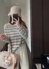 Camiseta de Manga Larga con Bloques de Color y Rayas, Suave y Pegajosa, Adelgazante, Cómoda, Recta, Holgada, Capa Base para Mujer, Otoño Invierno, Nuevo Artículo