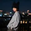 Gorro de Punto con Orejas de Gato Nuevo Transfronterizo Gorro de Lana Bordado Lindo Cálido de Otoño e Invierno Gorro Jersey Comercio Exterior Gorro para el Frío
