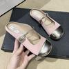 Sandalias de Punta Cerrada con Tacón Plano Estilo Tweed para Mujer Verano 2025 Calzado Exterior Sandalias de Moda con Faldas Zapatillas de Media Caña para Mujer