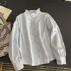 Camisa de Algodão Puro com Gola de Renda 2026, Nova Moda Primavera Versátil Vintage Artística Simples Top Feminino