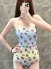 Traje de Banho Racing Triângulo Peça Única Desenho Animado de Menina para Estudantes Femininas Conservador Decote Baixo Camada Dupla com Bojo para Evitar Bolsas de Água