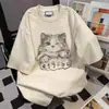 Camiseta Casual de Manga Corta Suelta de Dibujos Animados de Marca Moderna Retro Americana para Mujer Verano Oversize de Gama Alta