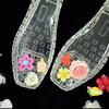 Novos Sapatos Coreanos, Sapatos de Gelatina com Flores, Acessórios, Tamancos, Sapatos de Cristal, Lantejoulas Decorativas, Flores de Pérola, Fivelas para Sandálias de Bico Quadrado