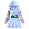 2023 Primavera e Outono novo algodão cartoon arco-íris vestido feminino de manga comprida com capuz camisola vestido de princesa