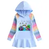 2023 Primavera y otoño nuevo vestido de algodón con dibujos animados de arcoíris para niñas, suéter con capucha de manga larga para niños, vestido de princesa