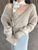 Bonito Suéter Abrigo de Mohair con Cuello en V Cruzado para Mujer