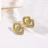 Brincos de Tarraxa Simples de Camada Dupla Listrados Quadrados da Moda Transfronteiriça Zircônia Micro-Incrustada Cobre Banhado a Ouro 18K Brincos Geométricos de Losango