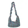 2026 Bolso Cruzado de Hombro Único Casual Estilo Suave Plisado para Mujer, Bolso de Mano Fresco de Lona a Cuadros Nylon Bolso Nube