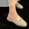 Tobillera de Moda Transfronteriza de Estilo Coreano Sencilla y Exquisita de Gama Alta para Mujer con Colgante de Mariposa de Perla de Doble Capa y Tobillera de Concha Joyería para el Pie