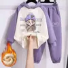 Conjunto Deportivo de Felpa para Niñas, Nuevo Estilo de Invierno, Conjunto de Dos Piezas con Sudadera de Dibujos Animados para Niños Mayores, Ropa Elegante de Otoño e Invierno para Niños