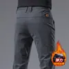Pantalones Casuales Gruesos con Forro de Polar para Hombre Hong Kong 2026, Pantalones Caqui Rectos Ajustados Elásticos de Negocios para Hombre