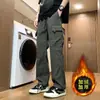 Calças de trabalho forradas de lã estilo americano Calças masculinas soltas de outono e inverno com bolsos grandes Calças casuais esportivas masculinas de perna reta e perna larga