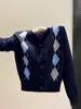 Cardigan de Punto con Cuello Redondo y Jacquard Argyle de Diseño Coreano, Manga Larga, para Mujer, Otoño Invierno, Estilo Nuevo, Temperamento, Abrigo Suéter Versátil