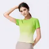 Camiseta de yoga transpirable de secado rápido y color degradado, camiseta deportiva de manga corta, corte ajustado, top de entrenamiento absorbente para mujer