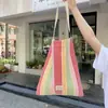 44204 Bolso de Mano con Tiras Coloridas Tejidas de Contraste para Mujer, Bolso Cruzado para Clase, Viajes al Trabajo, Debajo del Brazo para Mujer