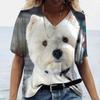Camiseta de manga corta con cuello en V y estampado de conejo para mujer, estilo europeo y americano, de Amazon, combinable con todo, 2025