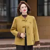 Roupa de Maternidade Novo Estilo Chinês Bordado de Cereja Casaco de Lã Estilo Chinês Botão de Sapo Solto Curto Bloco de Cores Manga Dobrada Casaco de Lã Dupla Face