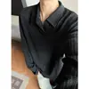 Camisa polo com gola para homens, camiseta de corte solto com toque casual texturizado, camisa base de cor sólida para primavera e outono, camada interna de manga longa