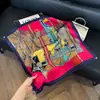 Pañuelo de Seda 70 Cuadrado Moda Coreana de Alta Gama Versátil Profesional Seda Sintética Pequeño Pañuelo de Cuello Estampado Retro Pañuelo de Seda para Mujer