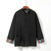 Nova Camisa de Veludo Cotelê Estilo Étnico Color-block Chinês Botão de Sapo Retrô Padrão Espiga de Trigo Jaqueta Casaco Tendência Solta Plus Size