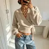 Deseo Camiseta Versátil de Color Sólido de Manga Larga para Mujer de Primavera y Otoño, Estilo Europeo y Americano, Ajustada, con Cuello en V, Suéter Cardigan de Moda