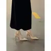 Primeiro Encontro Temporada Exclusivo Salto Agulha Strass Elegante Bico Fino Costas Abertas Estilo Social Sapatos Baixos Versátil Sandálias Fechadas