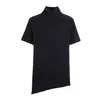 Comércio Exterior Atacado Verão 2026 Moda Europeia e Americana Casual Slim-Fit Assimetria Gola Alta Malha Camiseta com Toque de Luxo Ins