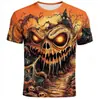 Caveira de Halloween Impressão 3D Masculina Casual Manga Curta Gola Redonda Tendência da Moda Super Legal Roupa Masculina para o Dia a Dia