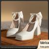 Sapatos de Madrinha Primavera e Verão 2024 Bico Quadrado Sapatos de Princesa Plataforma Impermeável Salto Grosso Sapatos Barbie Flats Estilo Princesa Feminino Estilo Quente
