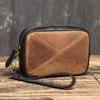 Bolso de mano pequeño cuadrado de piel de vaca vintage hecho a mano, bolso de mano para hombre de piel de Caballo Loco, bolso multifuncional de piel auténtica con cremallera para teléfono móvil.