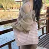 2026 Nueva Bolsa Rayada Transfronteriza, Bolso Tote Japonés y Coreano, Bolso Tejido, Bolso de Playa con Forro de Lona para Mujer, Bolso Tejido