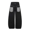 Pantalones anchos de pierna curva con estampado de leopardo y remaches para hombre, nuevo estilo vintage primavera-verano, bolsillo frontal único, pantalones casuales holgados para mujer