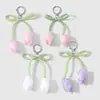 Llavero colgante para bolso de malla brillante tipo tulipán con lazo, fresco y dulce, estilo coreano, dopamina