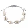 Pulseira de Concha Tecida à Mão Transfronteiriça Europeia e Americana com Fio de Cera Coreano Dourado Prateado Galvanizado Joia de Mão Simples Ajustável
