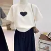 Conjunto Versátil Estilo Coreano, Suéter de Punto de Manga Corta con Forma de Corazón para Mujer, Nuevo Estilo de Primavera, Top Suéter Gris Corto de Cuello Alto