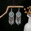 Aretes Redondos Huecos de Estilo Étnico Retro Europeo y Americano Estilo Bohemio Atracciones Turísticas Aretes de Borla Turquesa para Mujer