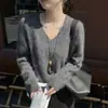 Suéter de lana para mujer, suéter con forro polar, suéter de punto liso de ajuste holgado para otoño e invierno, capa base, top de cachemira, estilo moderno, fabricante