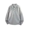 Moletom Camisa Polo de Algodão com Ombro Reto Estilo Americano Masculino Primavera e Outono Patchwork Desconstruído Gola Reversível Manga Longa Camiseta Bad Boy de Alto Padrão