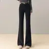 Pantalones Negros Delgado de Cintura Alta Micro-Campana para Mujer Otoño/Invierno 2026 Nuevo Estilo Aterciopelado Grueso Caída Delgado Pantalones Adelgazantes Descanso