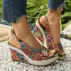 Sandalias Amazon estilo étnico 2026 con suelas gruesas, diseño floral de punta abierta, moda europea y americana, tacón de cuña, comercio exterior transfronterizo, talla grande