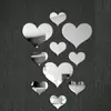 10 Piezas Pegatinas de Pared Espejo con Forma de Corazón Fondo de Sala de Estar Dormitorio Decoración Autoadhesiva Estéreo 3D Corazón Pegatinas de Pared Creativas